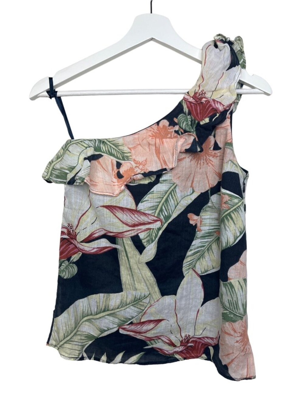 Ann Taylor Womens Petite XXSP One Shoulder Floral Blouse Summer Top